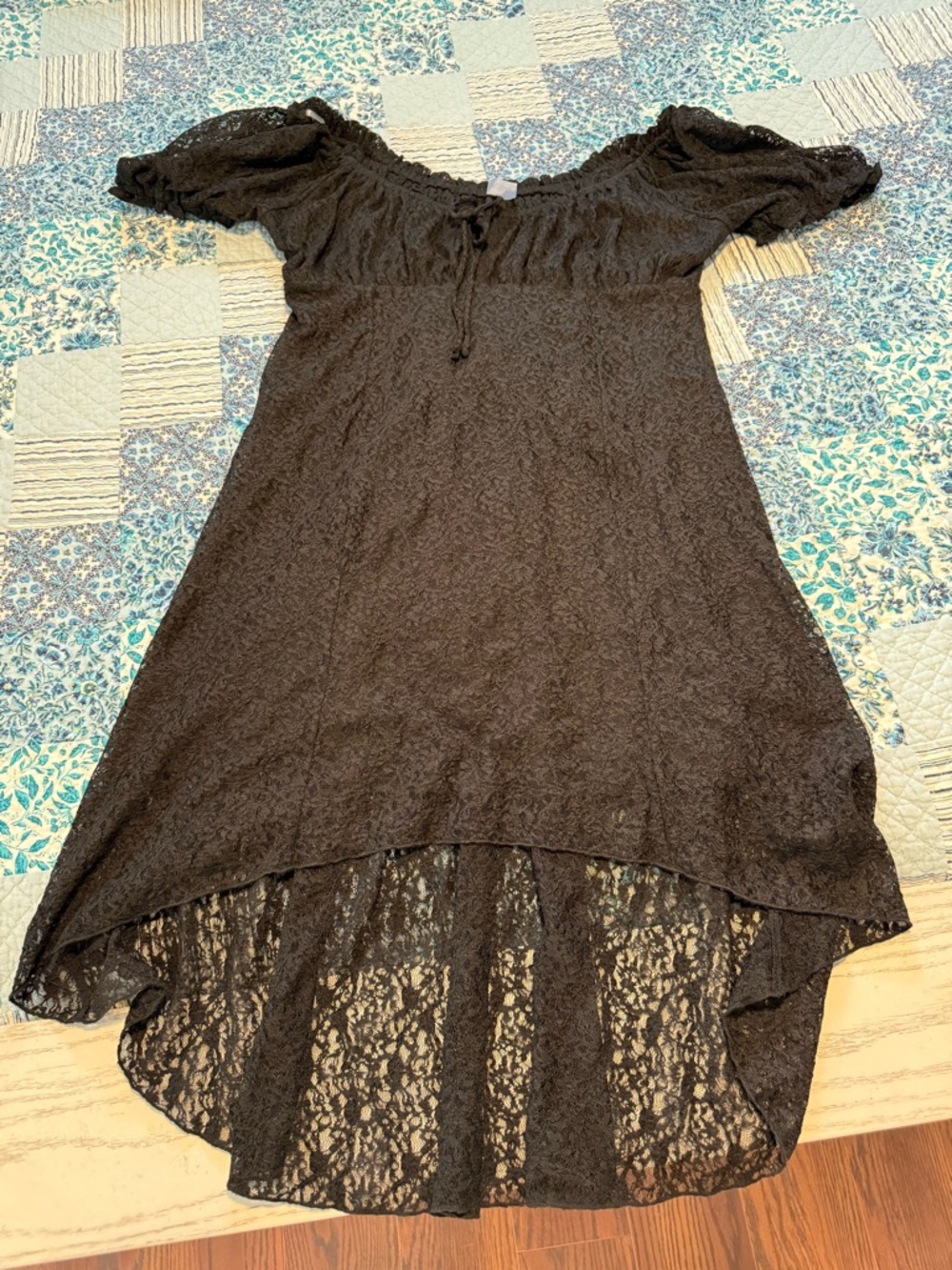 No Boundaries Black Lace Skirted Dress with Elastic Waist